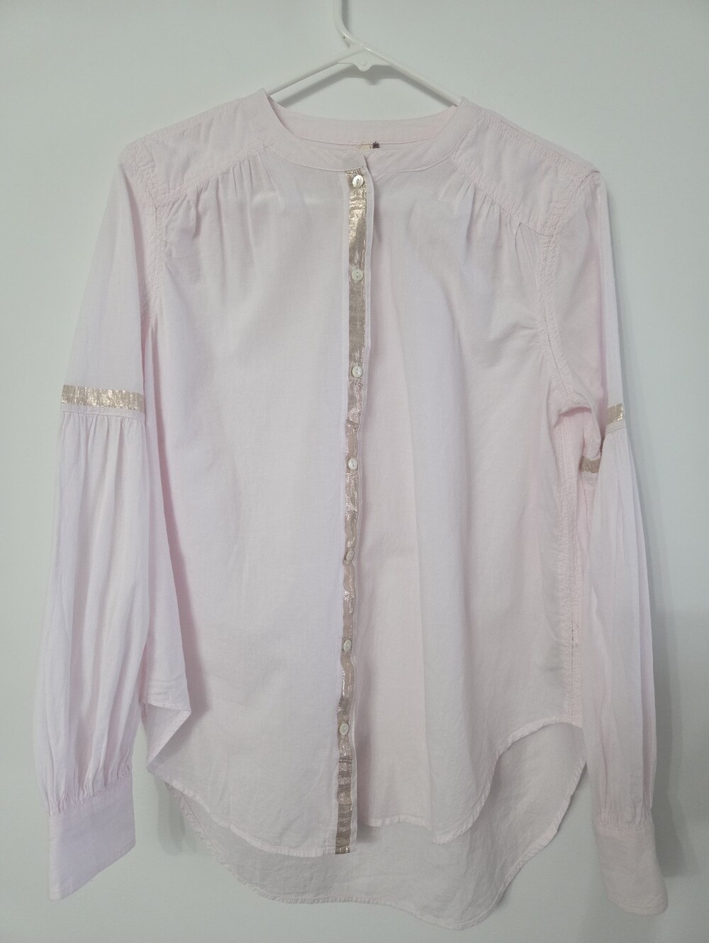 Free People pink cotton/metallic contrast button down Sz (Oversized) XS